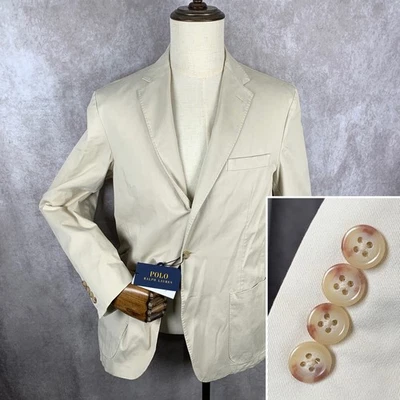 Polo Ralph Lauren Blazer Jacket Men 42R Cream Cotton Spandex Sport Coat NEW - Image 1 of 4