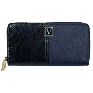 Victoria’s Secret Zip Geldbörse Navy Blau Kunstleder Schlangenmuster Gold V Logo - Bild 1 von 9