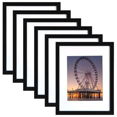 11x14 Picture Frame Black Set of 6, Display Pictures 8x10 with Mat or 11x14 w... - Image 1 of 4