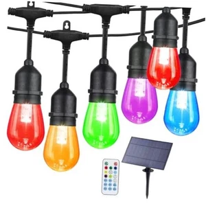 Outdoor RGB String Lights, 96FT Dimmable Patio String Lights Solar S14 96FT - Picture 1 of 7