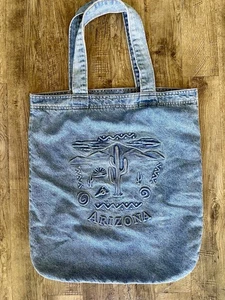 Vintage 90’s Large Arizona Denim Tote Bag Made in USA Cotton Southwest Design - Picture 1 of 9