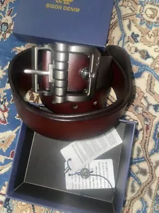 BISON DENIM Men's High Quality Leather Belt w/ Pin Buckle NIB COFFEE Long-39-45 - Picture 1 of 5