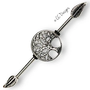 14g arrow feather tree of life charm industrial barbell H68 - Picture 1 of 2
