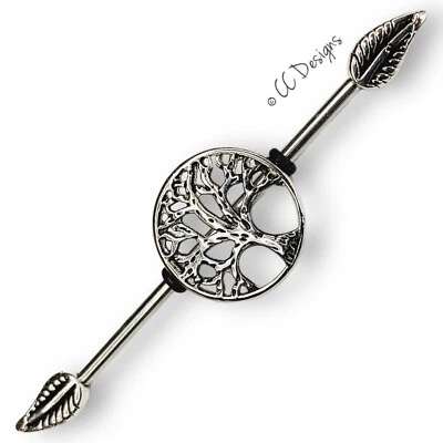 14g arrow feather tree of life charm industrial barbell H68 - Image 1 of 2