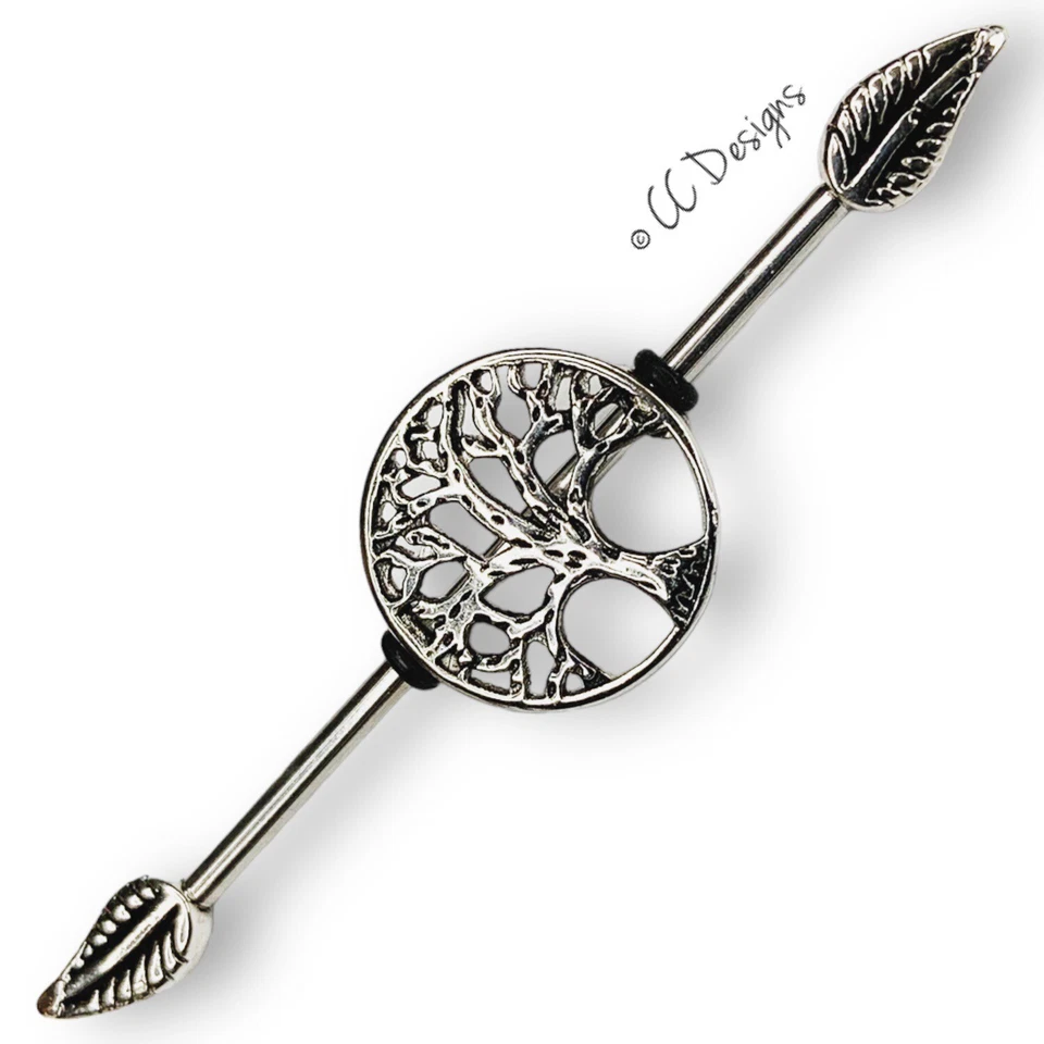 14g arrow feather tree of life charm industrial barbell H68 - Image 1 of 2