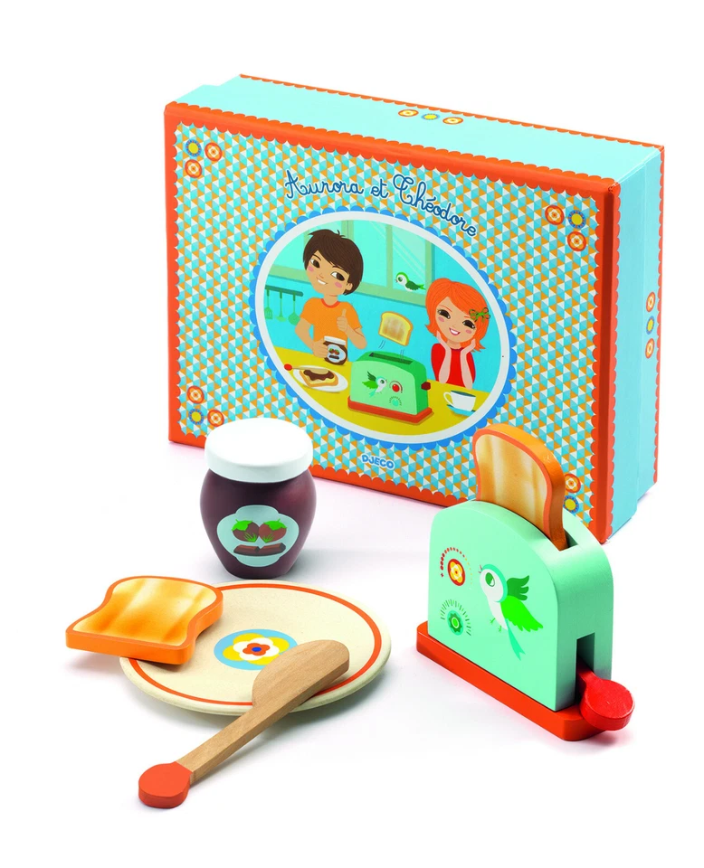 Djeco Aurora and Theodore Toaster Set | Wooden Toaster Plate Jam Bread - Изображение 1 из 1