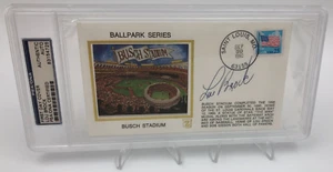 LOU BROCK PSA AUTO Authentic FIRST DAY COVER BUSCH STADIUM Signed CARDINALS HOF - Picture 1 of 9