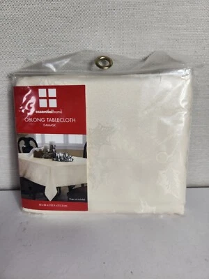 New Christmas Damask Tablecloth Cream Holly Leaf Oblong 60"x84" Essential Home - Image 1 of 4