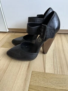 ASH Damen Holz Plateau Riemchen Heels Schnalle Schwarz Leder Sandale Gr. 40 - Bild 1 von 10