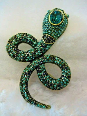 Prendedor serpiente deslizante HEIDI DAUS "Serpiente mística" (terciopelo turquesa/púrpura) - ¡RARO! Foto 1 de 4