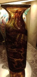 Vintage Mdina Tortoiseshell Art Glass Square Vase Michael Harris Era - Picture 1 of 9