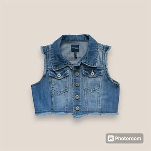 🍸👡 Vintage Y2K Cropped Distressed Denim Button Up Weste Medium - Bild 1 von 9