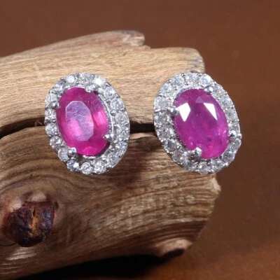 Natural Pink Ruby Earrings 925 Sterling Silver Dainty Earrings Bridesmaid Gift's - Image 1 of 4