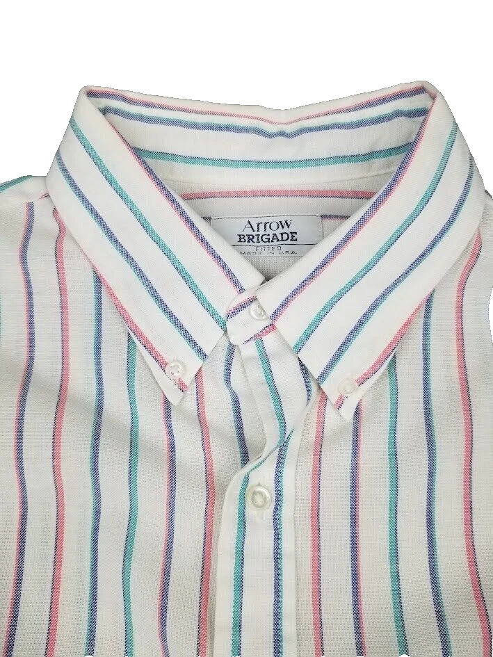 Camisa ajustada de colección Arrow Brigade para hombre 17 34/35 con botones manga larga a rayas años 80 Foto 1 de 4