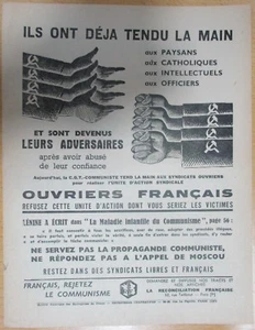 ANTI-COMMUNISM PROPAGANDA TRACT POSTER FRENCH RECONCILIATION (2) - Picture 1 of 1