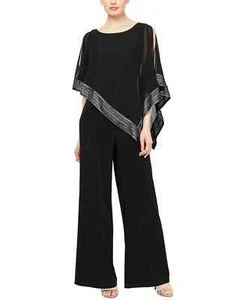 SL Fashions Jumpsuit Size 4P Petite Black Asymmetrical Overlay Wide Leg NWT - Picture 1 of 5
