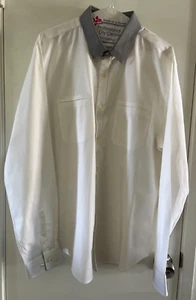 Express Mens Fitted Dress Shirt White Gray Collard Long Sleeve Button Up Sz XL - Picture 1 of 9
