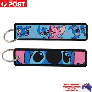 Cute Stitch & Angel Keychain Keyring Double Sided Embroidered Key Tag Xmas Gift - Picture 1 of 1