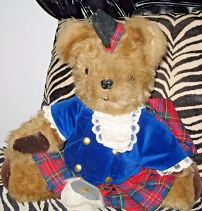 Scottish soft Plush 16" Bear w/ authentic garb from Scotland Made in UK 1980's - Picture 1 of 11