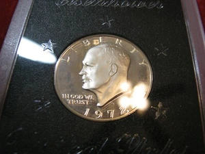 1972 S Proof Eisenhower "Ike" Original Brown Box Ike Dollar 40% Silver US Coin - Picture 1 of 4