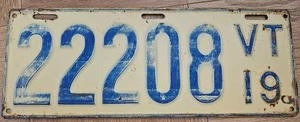 Vermont 1919 License Plate # 22208 - Picture 1 of 1