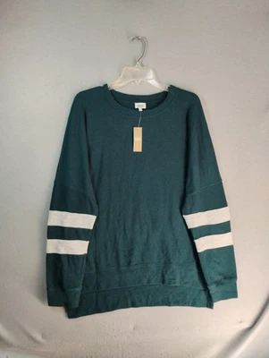 BKE Varsity в полоску падение плеча пуловер свитер женщин большой бирюзовый трикотаж - Изображение 1 из 4