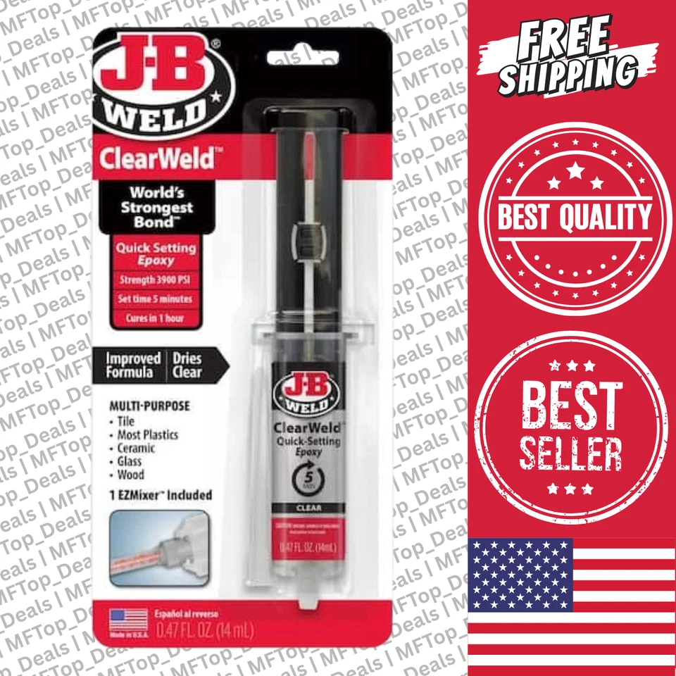J-B Weld 50114H ClearWeld 0.47 oz. QUICK SET Epoxy Syringe High Strength 5 min