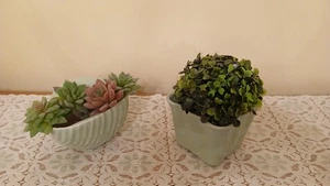 Juego de 2 macetas de cerámica verde espuma de mar. Jardín Primavera Pascua - Imagen 1 de 9