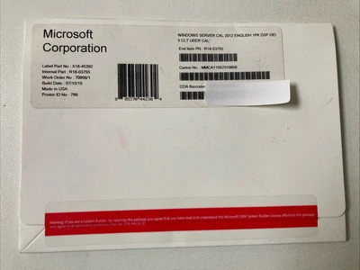 Windows Server Cal 2012 ENGLISH ENG ENGLISCH Device 1pk 5 Clt - Bild 1 von 4