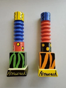 "2 candelabros de cerámica vintage Broussard pintados a mano estilo Memphis 12""" - Imagen 1 de 10