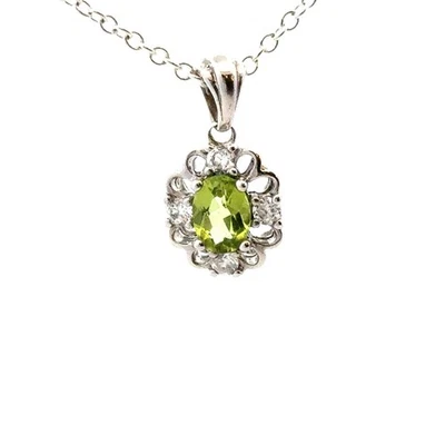 Designer 925 Sterling Silver Peridot White CZ Accents Floral Open Work Pendant - Image 1 of 4