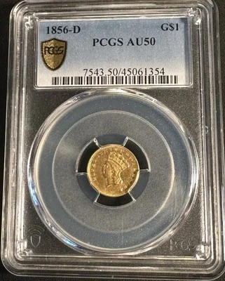 Dólar de oro Dahlonega 1856-D G$1 graduación profesional AU50 Foto 1 de 3