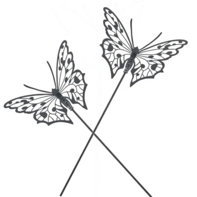 2er Set Gartenstecker Schmetterling Metall schwarz modern Gartenstab Dekostab - Bild 1 von 3