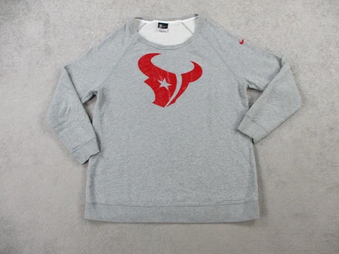 Houston Texans Sweater Womens Large Gray Red Fleece Lined Cotton Jumper Nike Cover