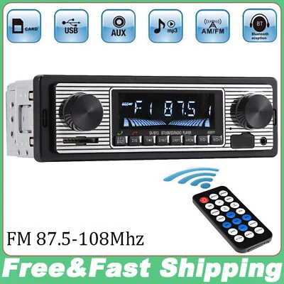 Bluetooth Vintage Car FM Radio MP3 Player USB Classic Stereo Audio Receiver AUX - Image 1 of 4