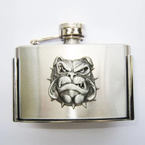 3oz. Bulldog Head Stainless Steel Flask Metal Removable Concealed Belt Buckle - Picture 1 of 2