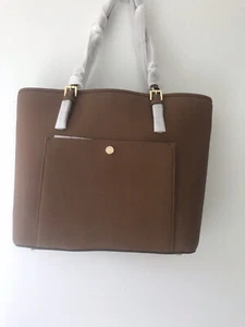 MICHAEL KORS JET SET ITEM LG TOP ZIP SNAP PCKT LEATHER TOTE in LUGGAGE - Picture 1 of 12