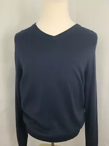 Nautica Men's Large Navy Blue Blue Long Sleeve V-neck Sweater w/ Logo - Picture 1 of 12