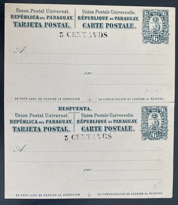 Как новый Парагвай почтовые канцелярские товары ответ открытка 5 центов надпечатки - Изображение 1 из 2