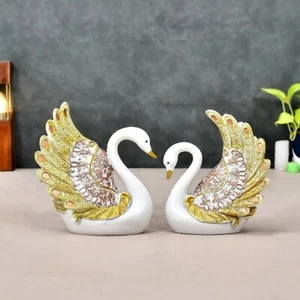 Swan Pair Feather Design Showpiece for Home Decor Living Room - Picture 1 of 3