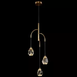 NEW John-Richard Faceted Chunk Crystal 3-Light Chandelier Light Fixture Brass ++ - Picture 1 of 12