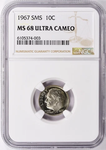 1967 10c SMS NGC Roosevelt Dime MS68UC MS68 Ultra Cameo RARE! Cover