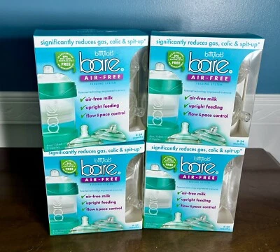 NEW 4 sets Bittylab Bare Air-Free baby bottle 4oz set w/ 2 Easy latch nipples - Image 1 of 4