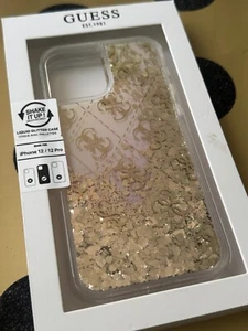 Phone Case iPhone 12/12 Pro Guess Cover Apple Gold Glitter Drop Protection New - Picture 1 of 4