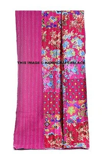 Twin Size Kantha Quilt Bedsheet Patchwork Bedspread Indian Cotton Bedcover Decor - Picture 1 of 5