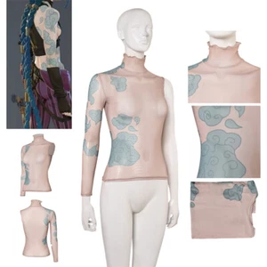 League of Legends Jinx Powder Cosplay Blue Tatto Printed Tops Halloween Carnival - Picture 1 of 27