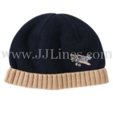 NWT Janie and Jack boys Aviator sweater hat beanie 6-12 24 4 5 Navy tan airplane - Image 1 of 3