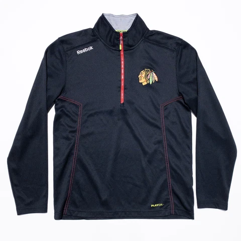 Chicago Blackhawks Reebok 1/4 Zip Men's Medium Black Pullover Jacket Wicking NHL Cover