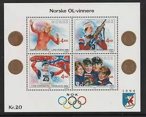 519 Noruega 1989, NK 1076-79, BL 11 MNH, ganadores olímpicos I, MI BL 12, SC #946. - Imagen 1 de 1