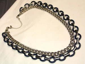 ...Lia Sophia...Silver Tone, Blue Lucite Double Chains Necklace... - Picture 1 of 7